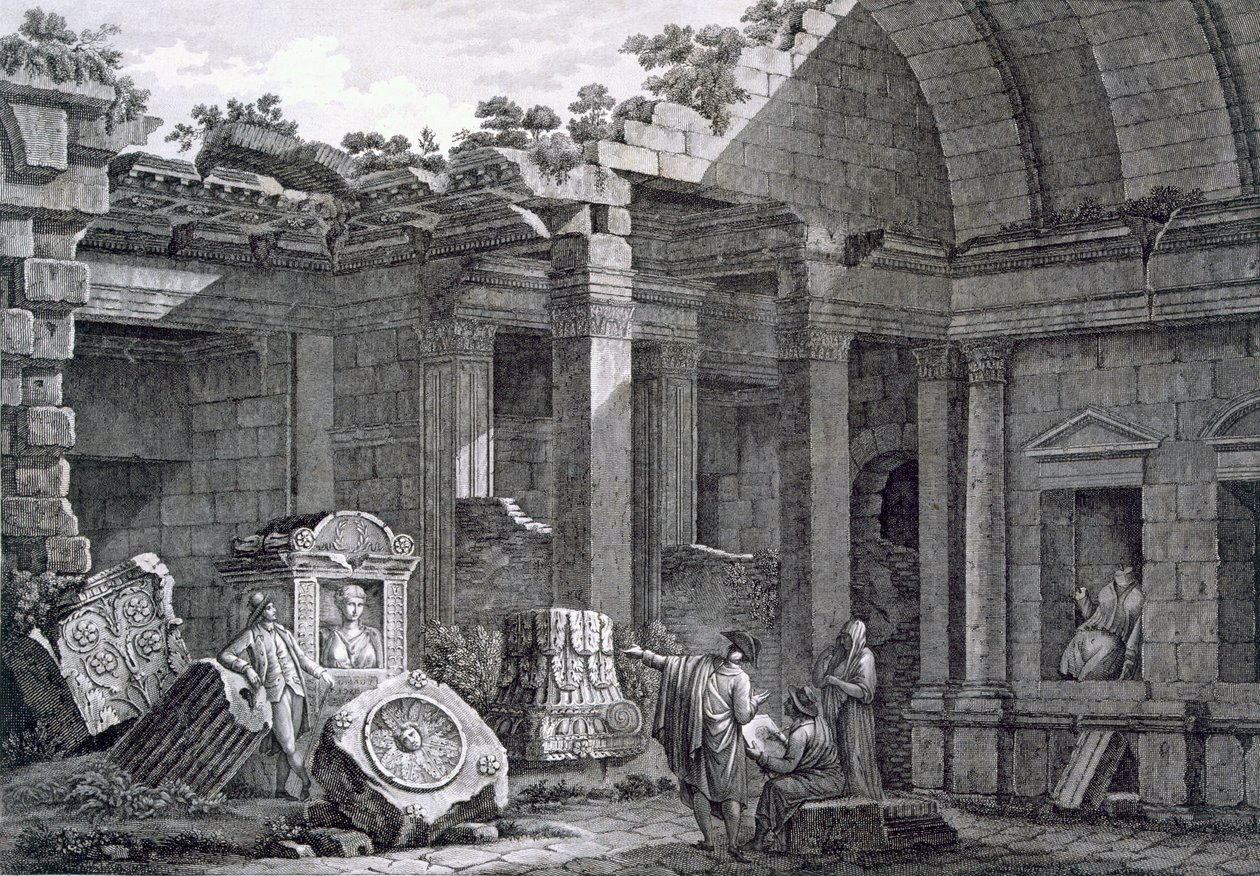 Interiør av Diana-tempelet, Nimes, fra Antiquities of France: Vol I, Monuments of Nimes av French School