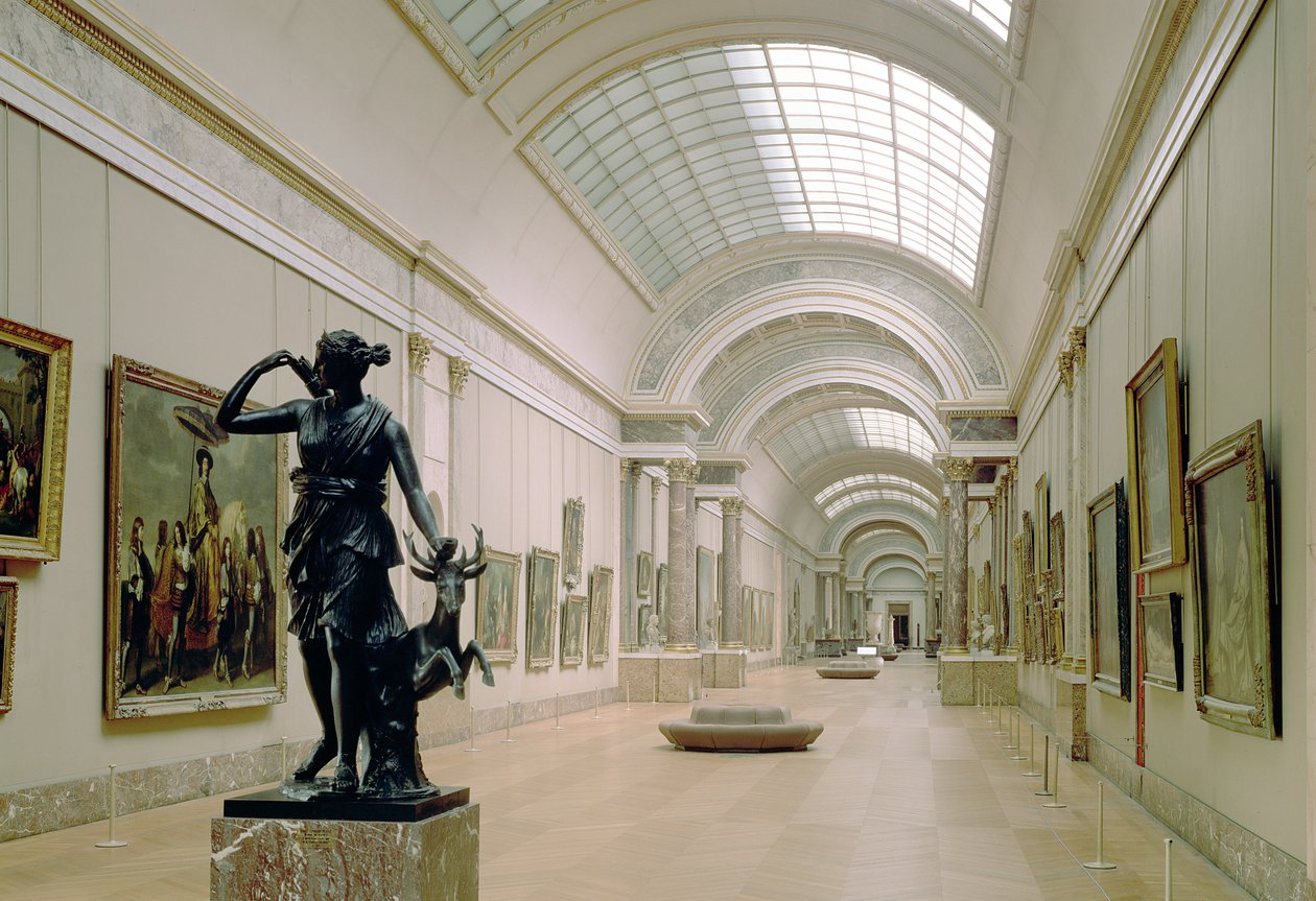 Innvendig utsikt over Grande Galerie, 1500-1800-tallet av French School