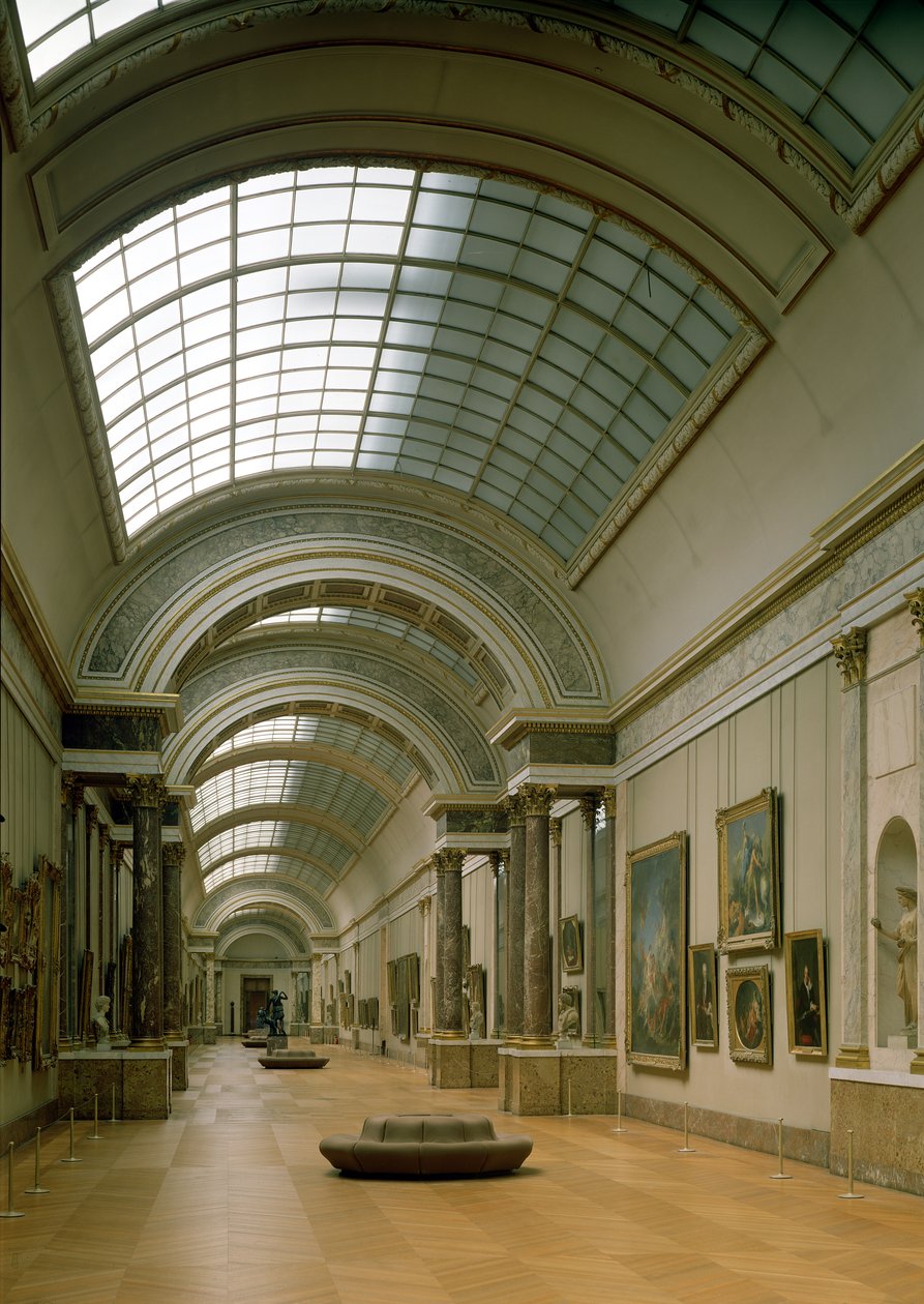 Innvendig utsikt over Grande Galerie, 1500-1800-tallet av French School