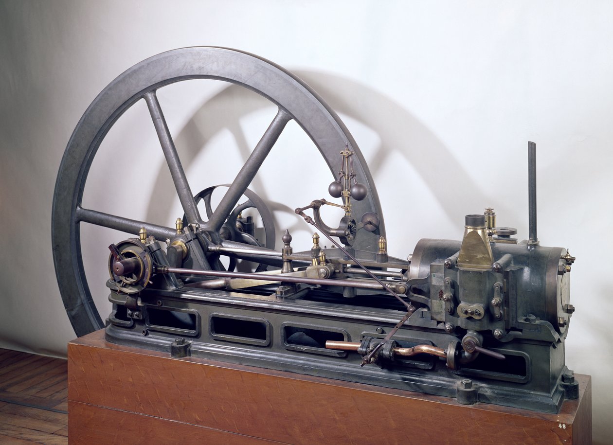 Forbrenningsmotor designet av Etienne Lenoir (1822-1900) 1860 (metall) av French School