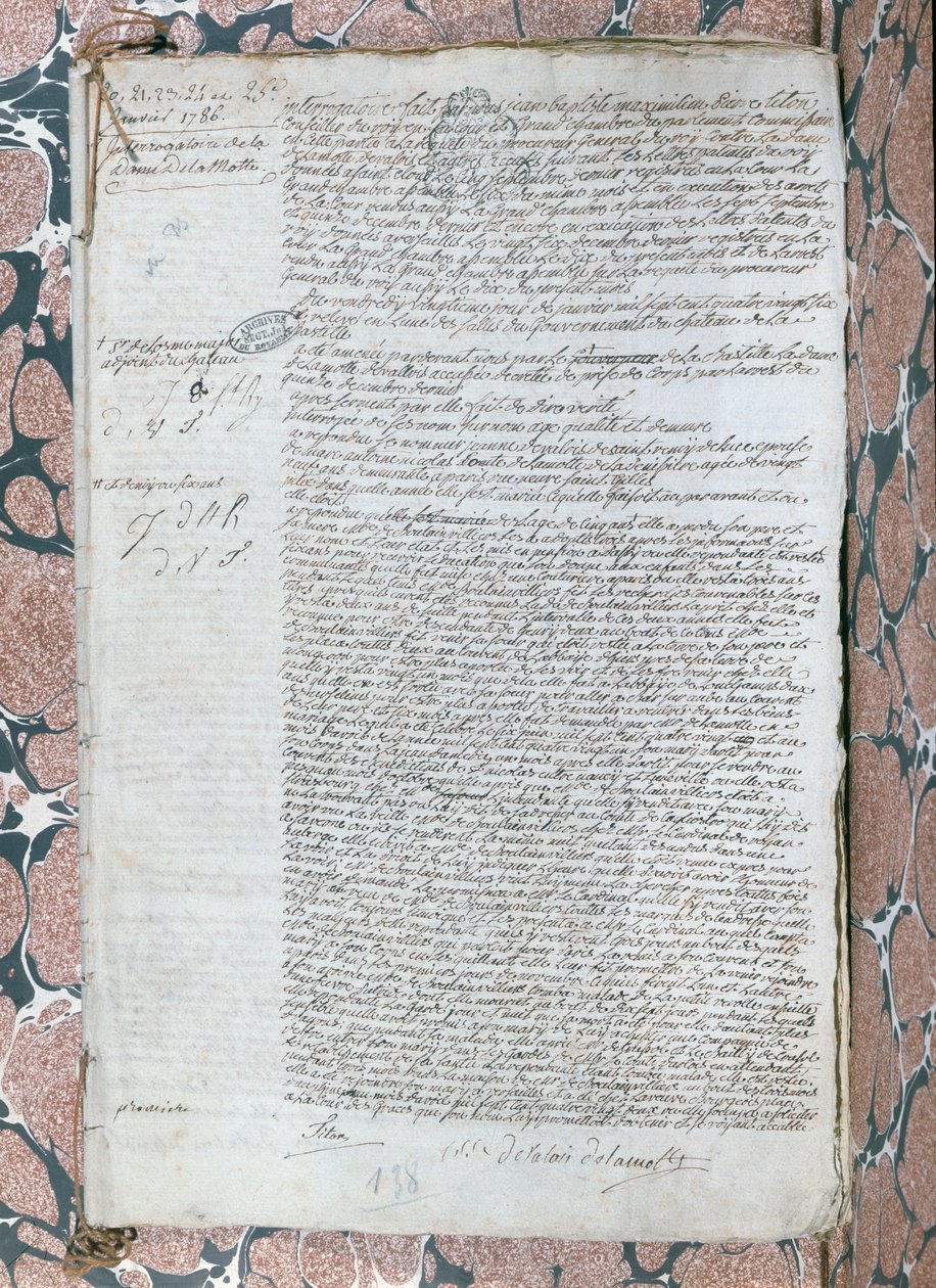 Avhør av Jeanne de Valois-Saint-Remy, grevinne de La Motte (1756-91), januar 1785 av French School