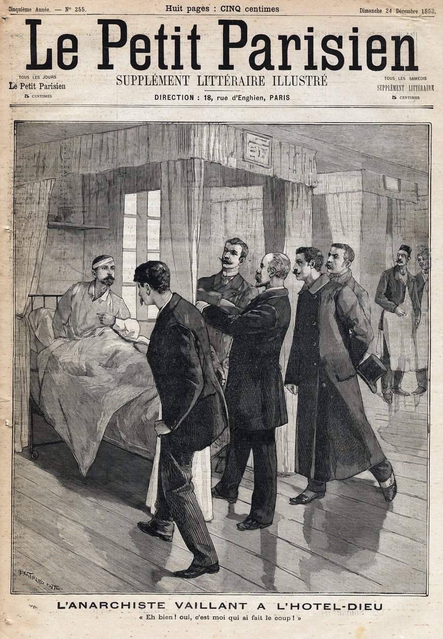 Interrogation of the anarchist Auguste Vaillant (1861-1894) at the Hotel dieu which confesses the attack he committed on December 9 av French School