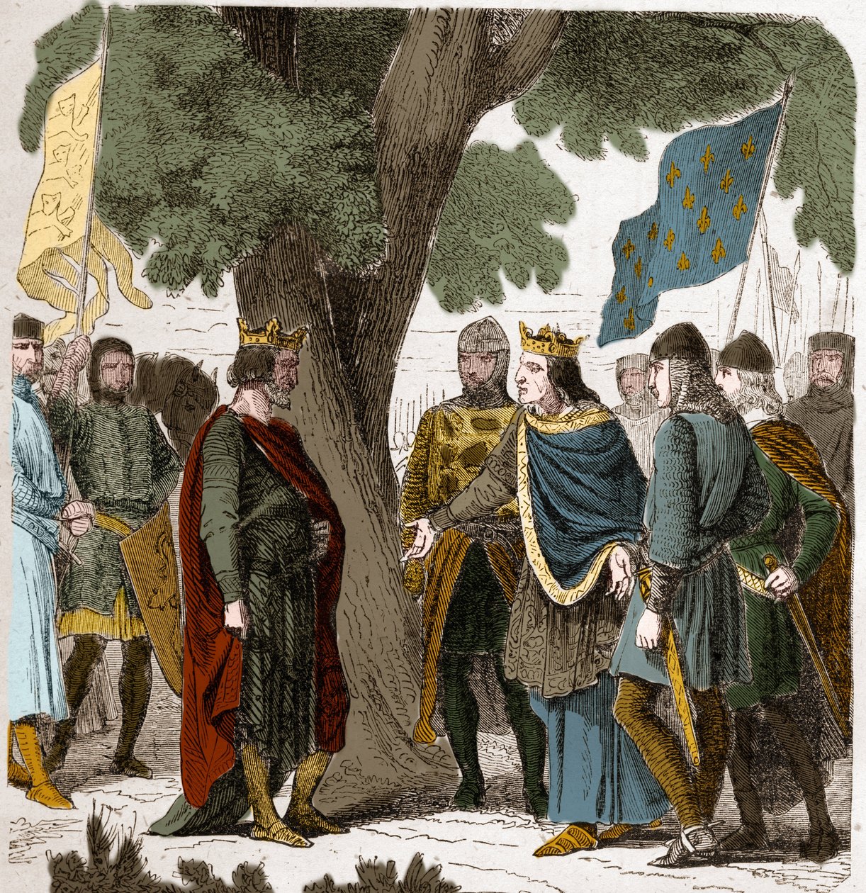 Intervju av Gisors i Øvre Normandie mellom kong Philippe Auguste og kong Henry II 2 Plantagenet av England (1133-1189) i 1188. av French School