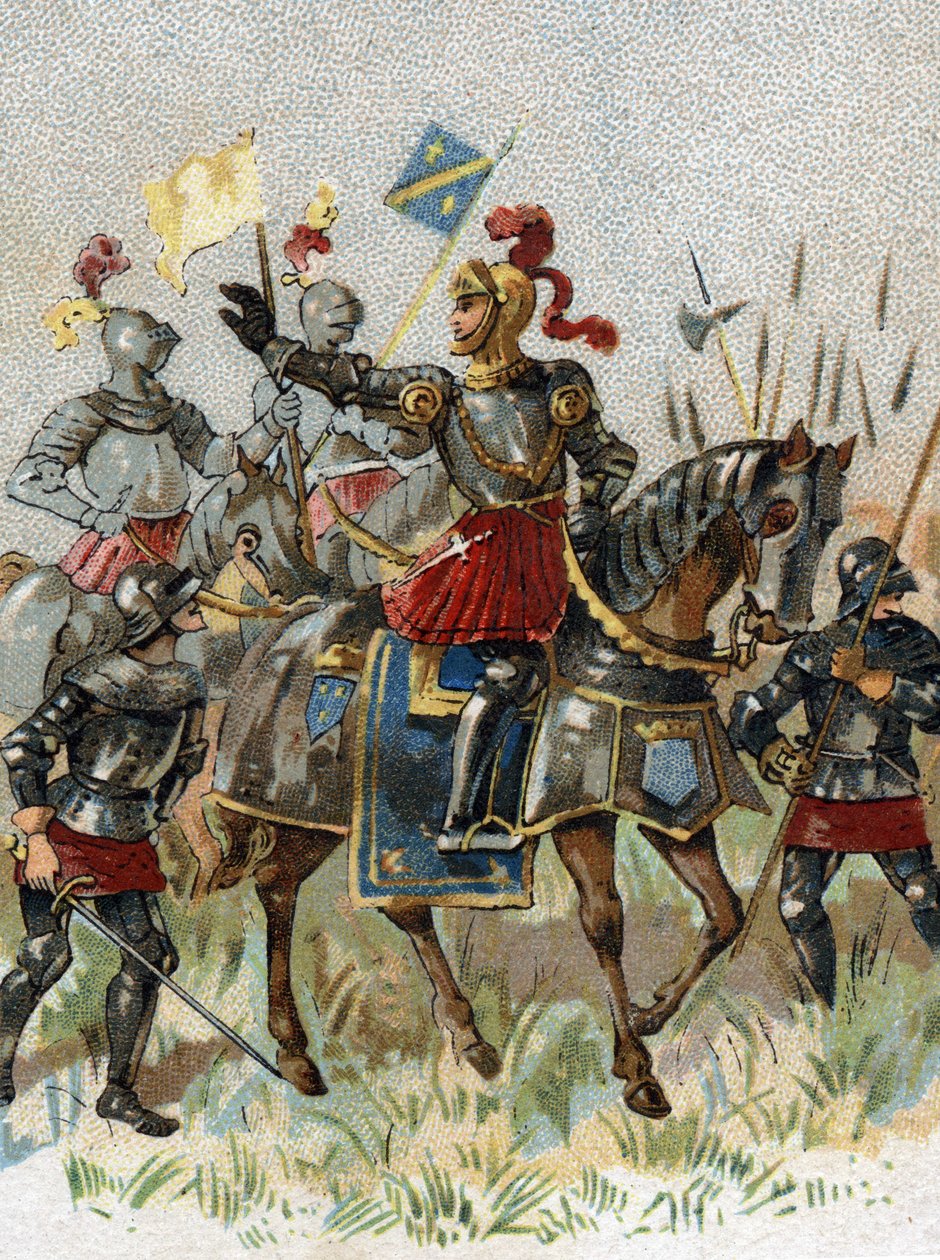 Italian Wars: Louis XII (1462-1515), King of France, at the Battle of Agnadel (Milan) in Italy on 14 May 1509. Chromolithography. av French School