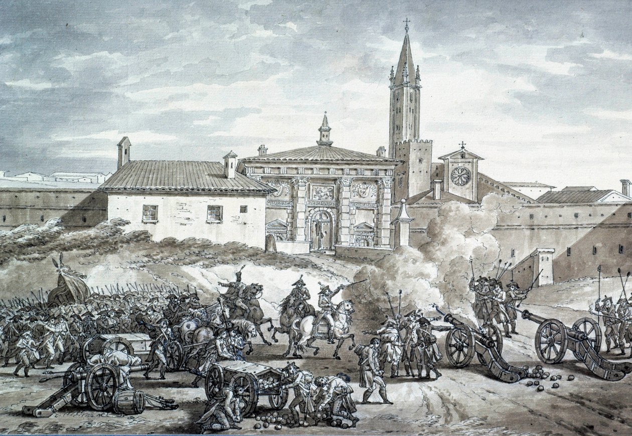 Italiensk landsbygd: okkupasjonen av Verona av den franske hæren til Napoleon Bonaparte (1789-1821). Anonym tegning rundt 1797. Paris, Louvre-museet av French School