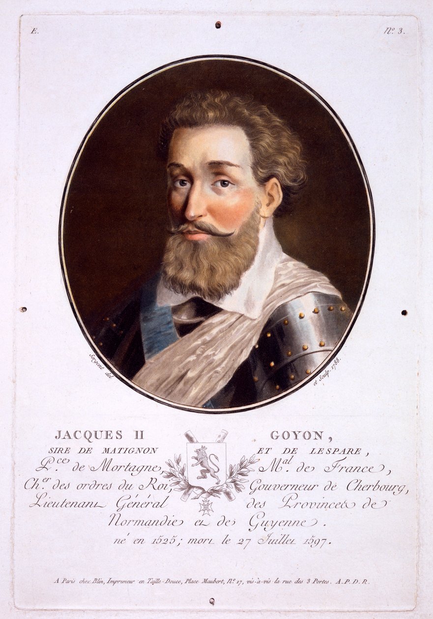 Jacques II Goyon, fra Portraits of Great Men, Illustrious Women, and Memorable Subjects of France, publisert 1787-92 av French School