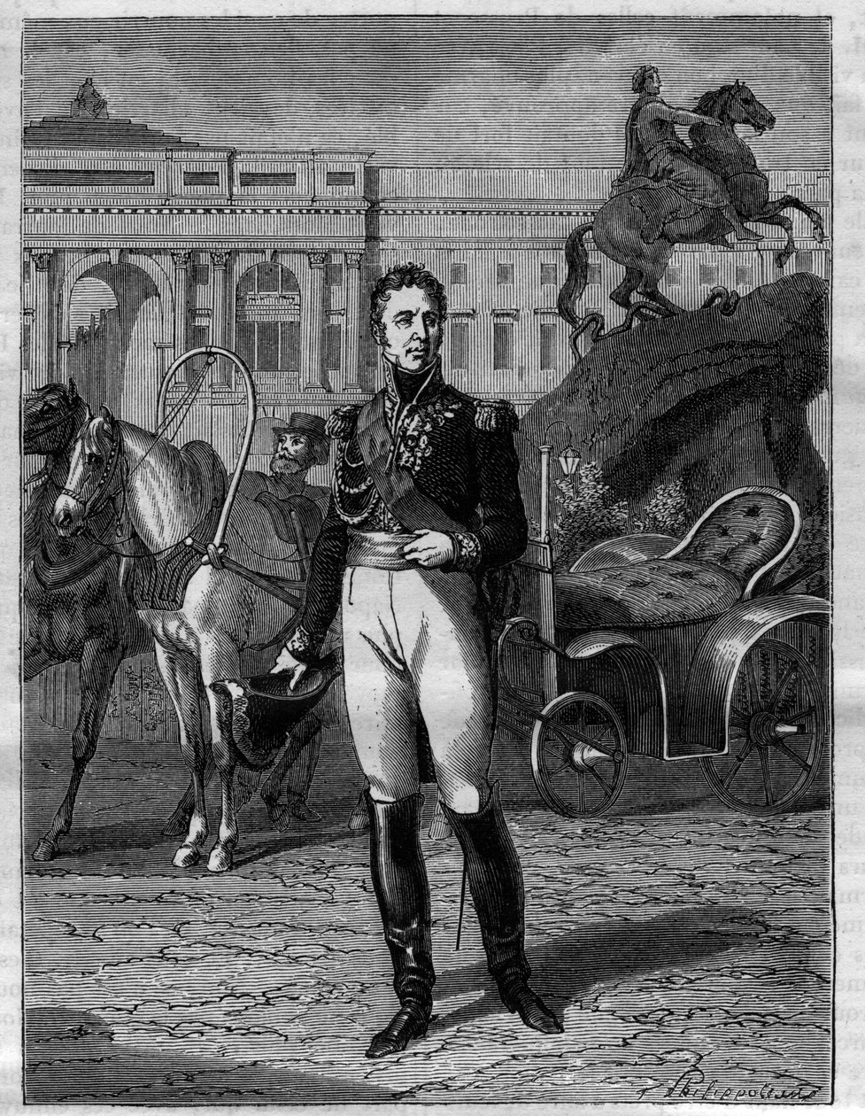 Jacques Law, Marquis de Lauriston - Portrett av Jacques Alexandre Bernard Law, Marquis de Lauriston, marechal of France (1768-1828) - i "History of the empire following the history of the consulat"" av Adolphe Thiers - 1879 - privat samling av French School