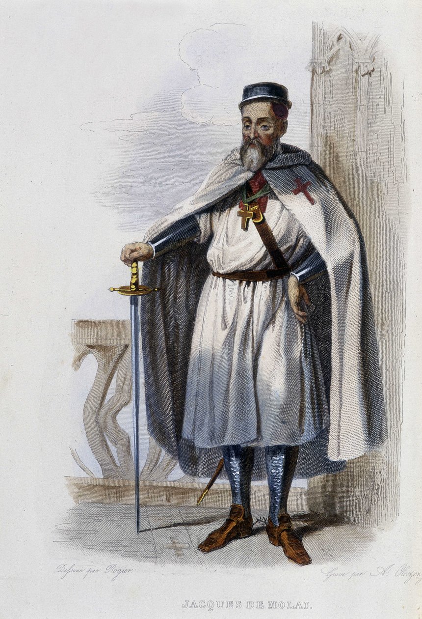 Jacques de Molai (eller Molay), siste stormester i Tempelherreordenen (1243-1314) - i "" Le Plutarque francais"", red. Mennechet av French School
