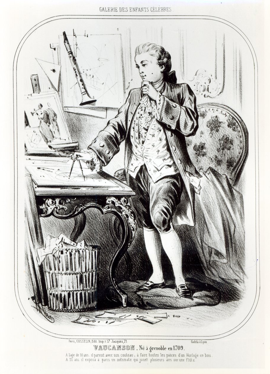 Jacques de Vaucanson som barn, illustrasjon fra Galerie des Enfants Celebres, ca. 1850 av French School