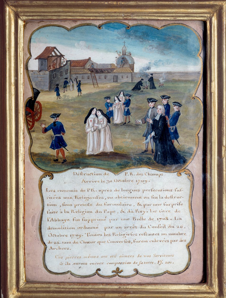 Jansenisme "" Ødeleggelse av klosteret Port royal des champs (Port-Royal-des-Champs) i 1709 for accustaion d