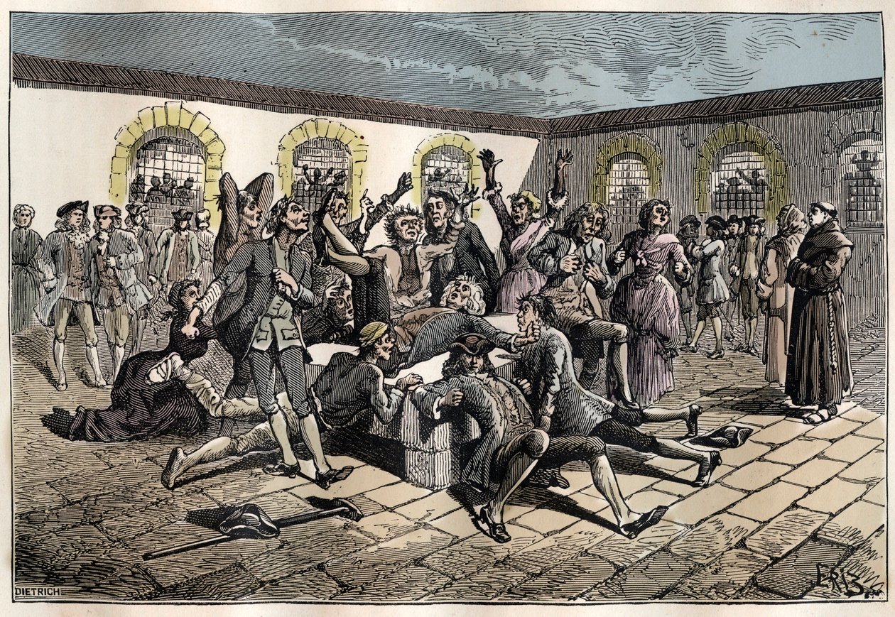 Jansenist convulsionary (eller Saint Medard) ( Works of convulsions) på 1700-tallet: "" de syke og svake går til kirkegården til Saint-Medard (hvor graven til diakon Francois Paris ligger) for å være mirakuløst gueris" (Convulsionnaire-praksis - Lure av French School