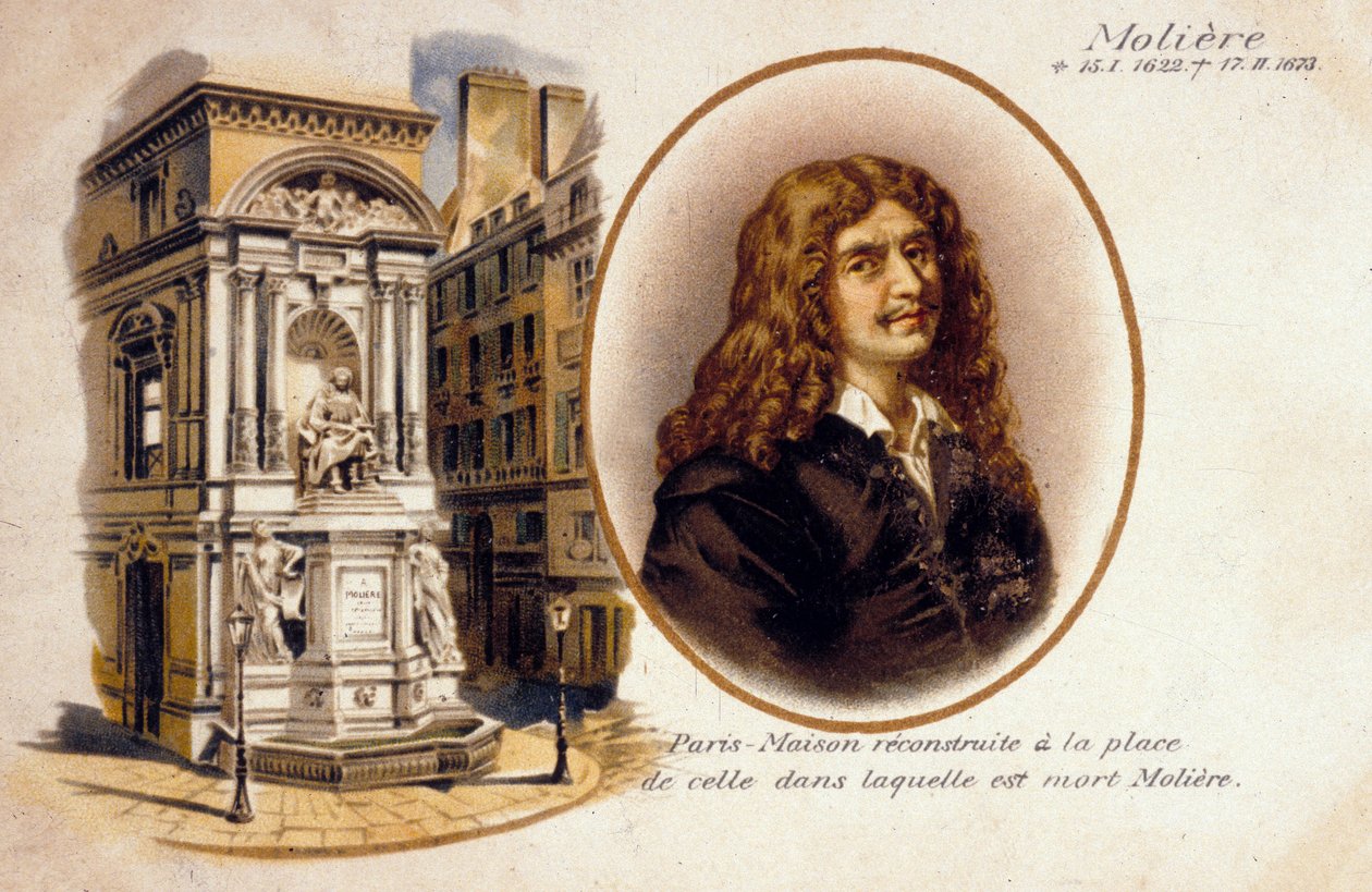 Jean-Baptiste Poquelin, aka Moliere (farge litho) av French School