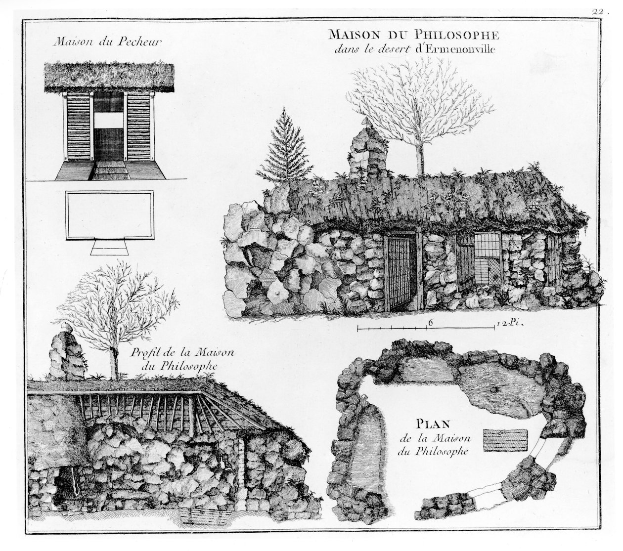 Jean-Jacques Rousseaus Hermitage i Ermenonville (se også 430491) av French School