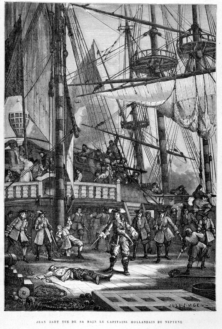 Jean Bart dreper den nederlandske kapteinen på Neptun med hånden - i «The History of France»» av Guizot av French School