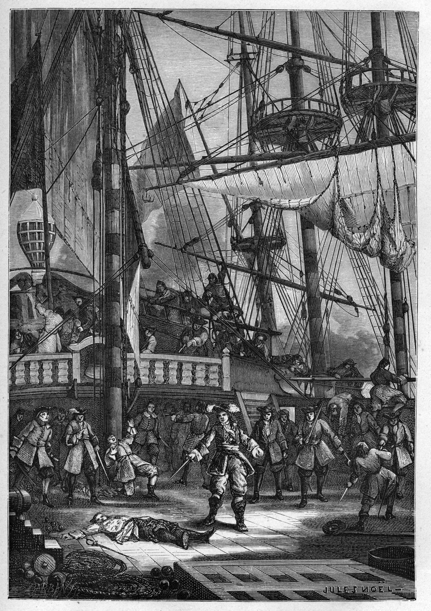 Jean Bart dreper den nederlandske kapteinen på 'Neptun' - Jean Bart (1650-1702) dreper den nederlandske kapteinen på Neptun - gravering fra "" L'histoire de France contee à mes grandenfants" - av Francois Guizot - 1872-1876 av French School
