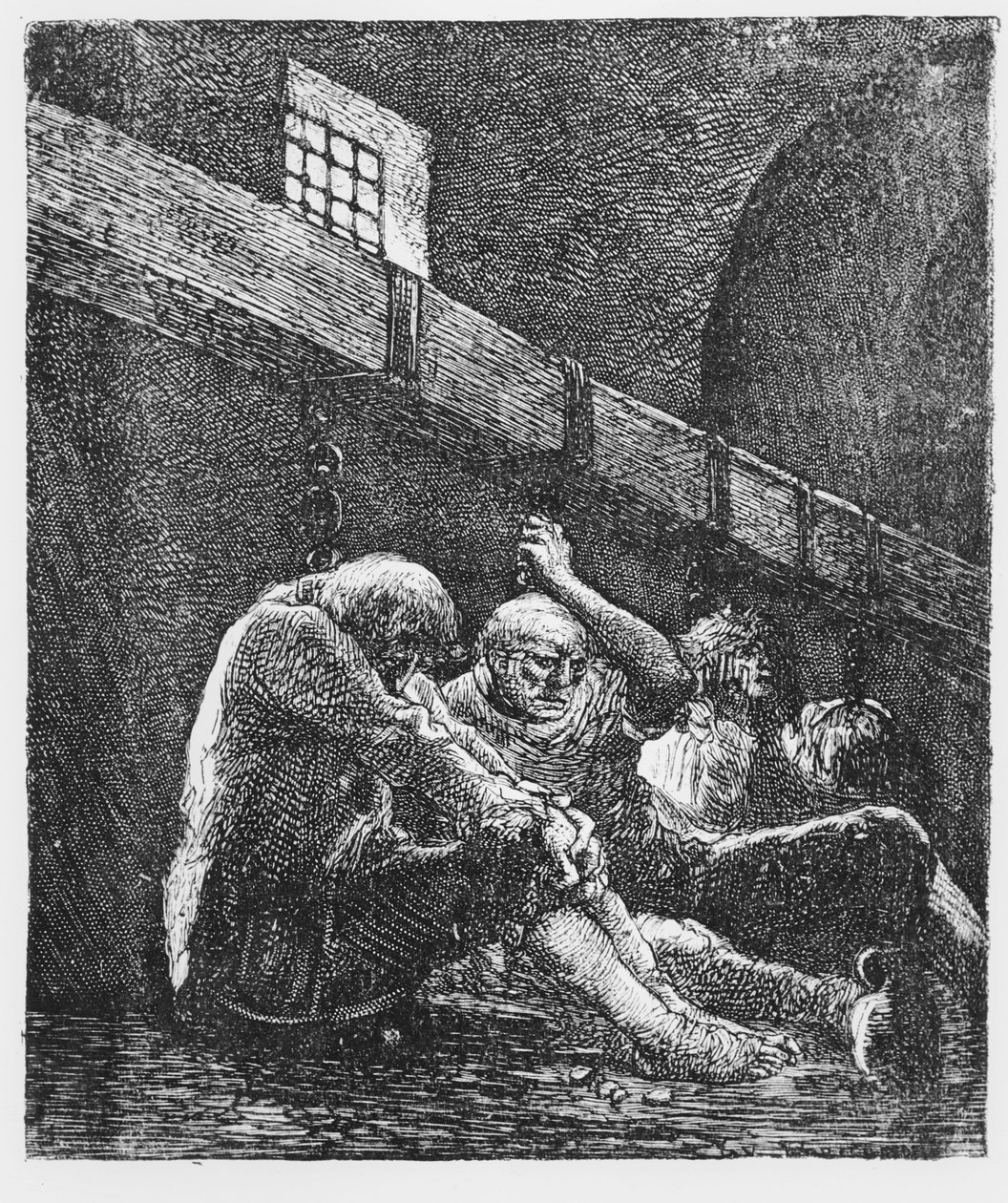 Jean Valjean i fengsel, illustrasjon fra Les Miserables, av Victor Hugo, 1865 av French School