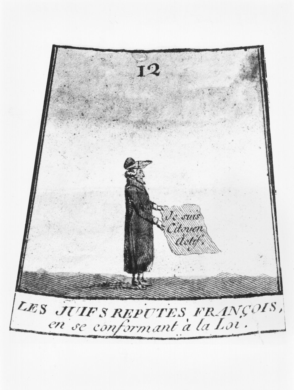 Jøde anerkjent som fransk statsborger, illustrasjon fra et spill med slanger og stiger, ca. 1790-92 (detaljer) av French School