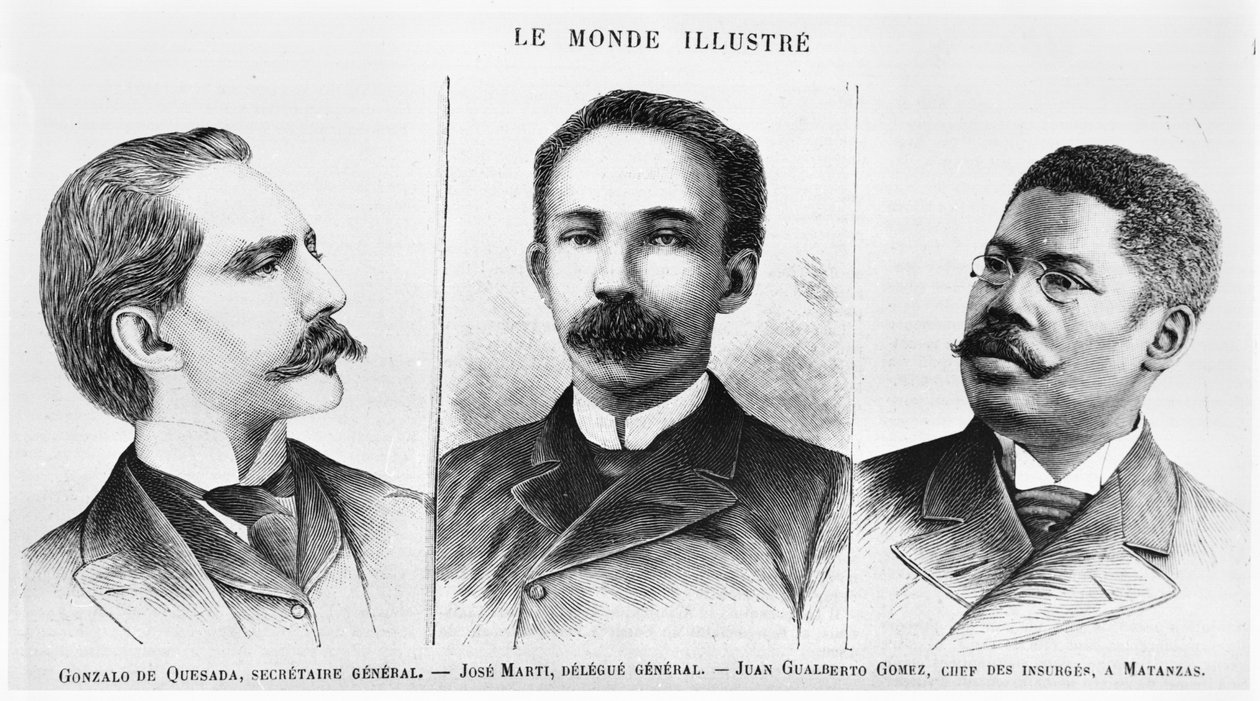 Jose Marti (1853-95), Gonzalo de Quesasa (1868-1915), Juan Gualberto Gomez (1854-1933), illustrasjon fra Le Monde Illustre, 16. mars 1895 av French School