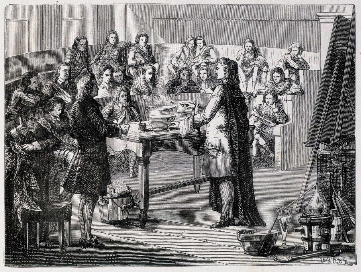 Joseph Black (1728 - 1799), britisk kjemiker og fysiker, opplever den latente kalorien før studentene ved University of Glascow av French School