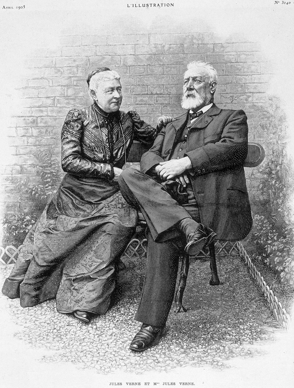 Jules Verne og hans kone - gravering av French School