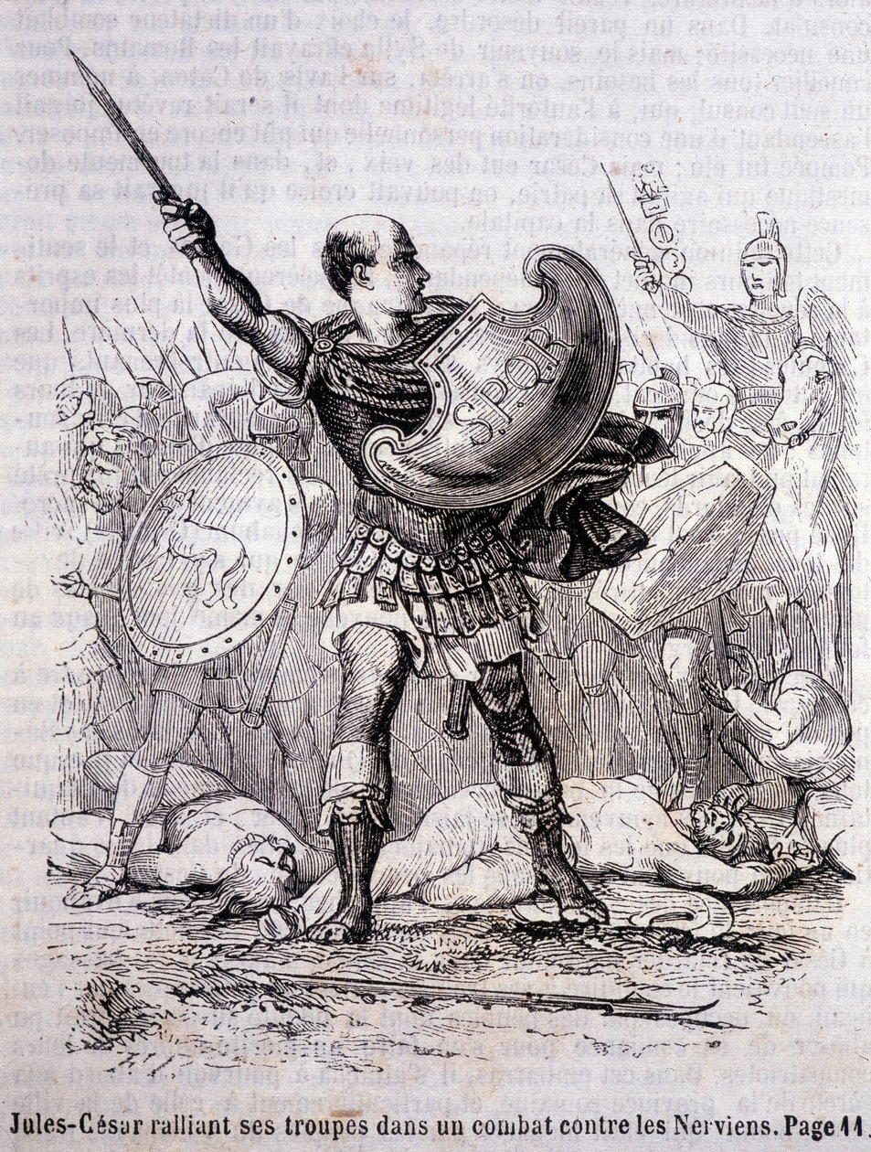 Julius Caesar samler troppene sine i en kamp mot nerviene - i "Histoire de France" av L.-P. Anquetil av French School