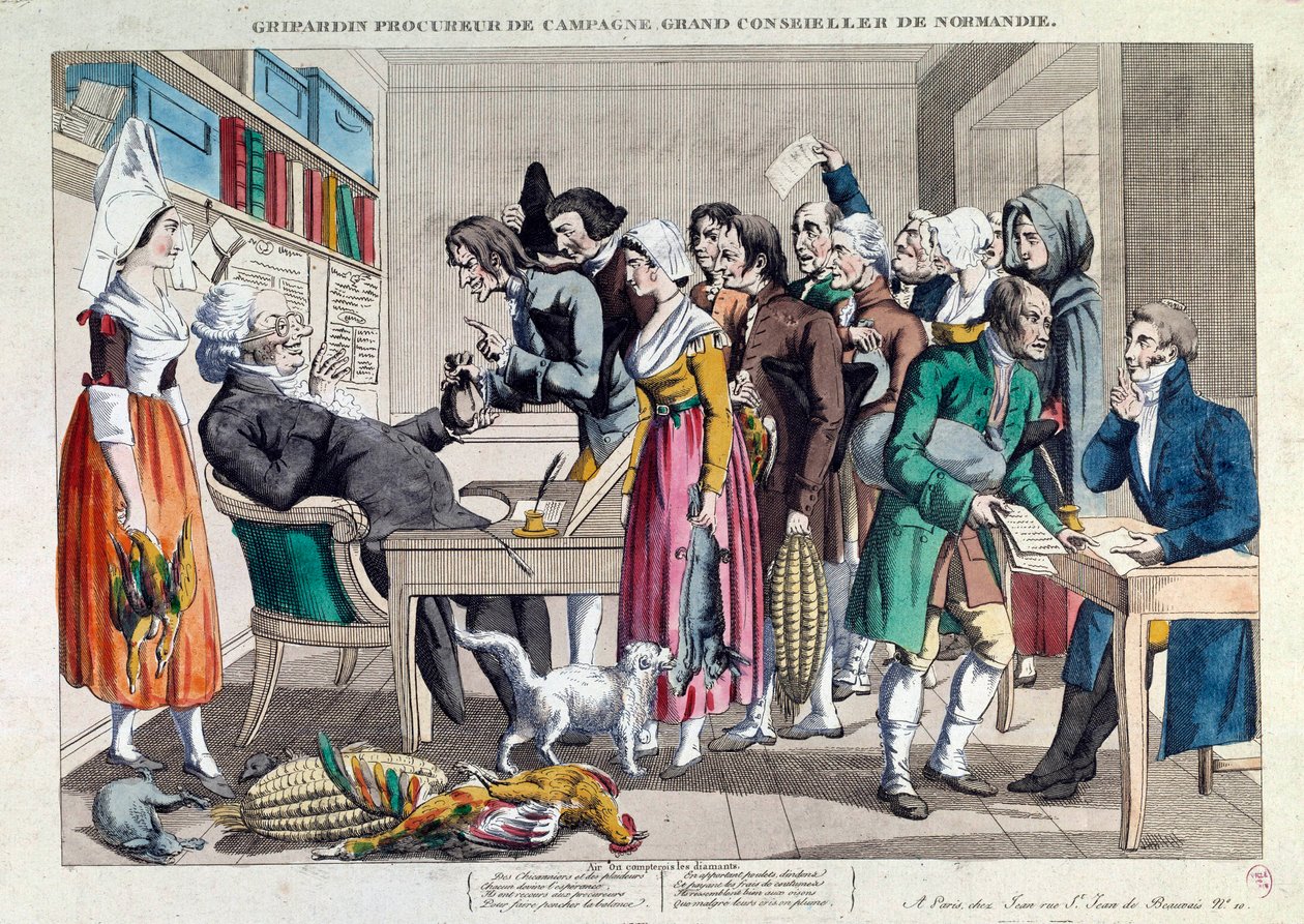 Rettferdighet: "Gripardin, kampanjeadvokat, stor rådmann i Normandie" Litografi fra 1700-tallet. Paris, Musee Carnavalet av French School