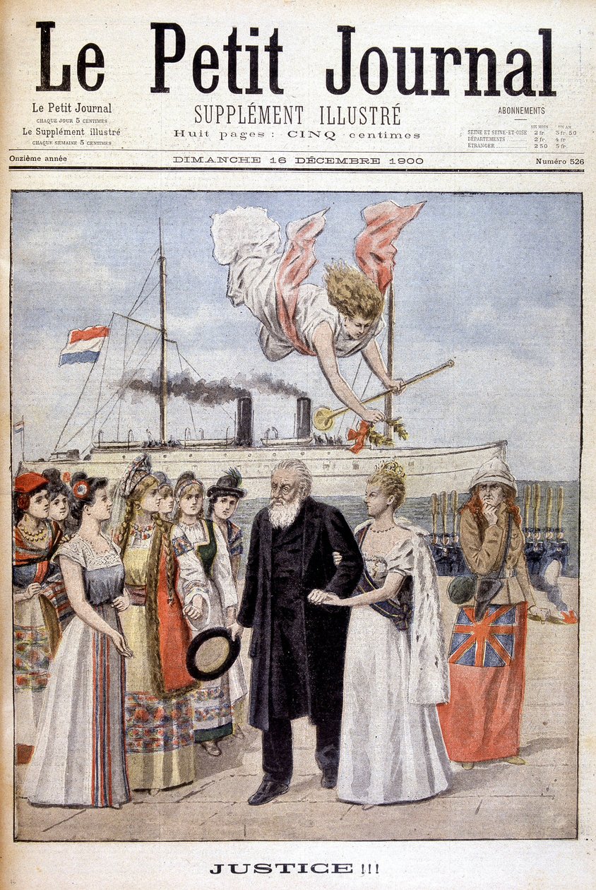 Rettferdighet! : President Kruger kommer for å forsvare sitt folks sak i Holland, til dronning Wilhelmine - i "Le Petit Journal" av 16.12.1900 (gravering) av French School