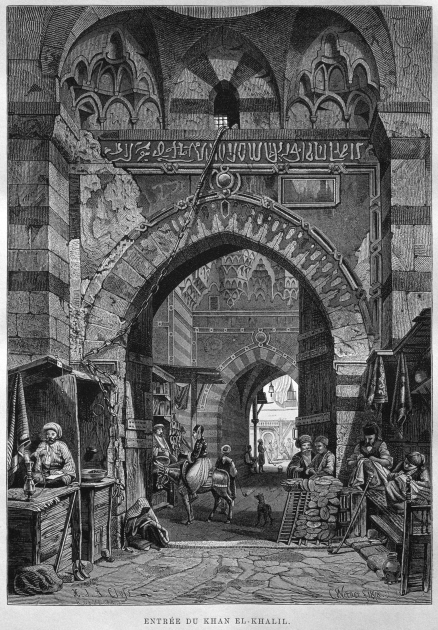 Khan El-Khalil-oppføring, fra LEgypte av Georg Moritz Ebers (1837-98), 1881 (bw-gravering) av French School
