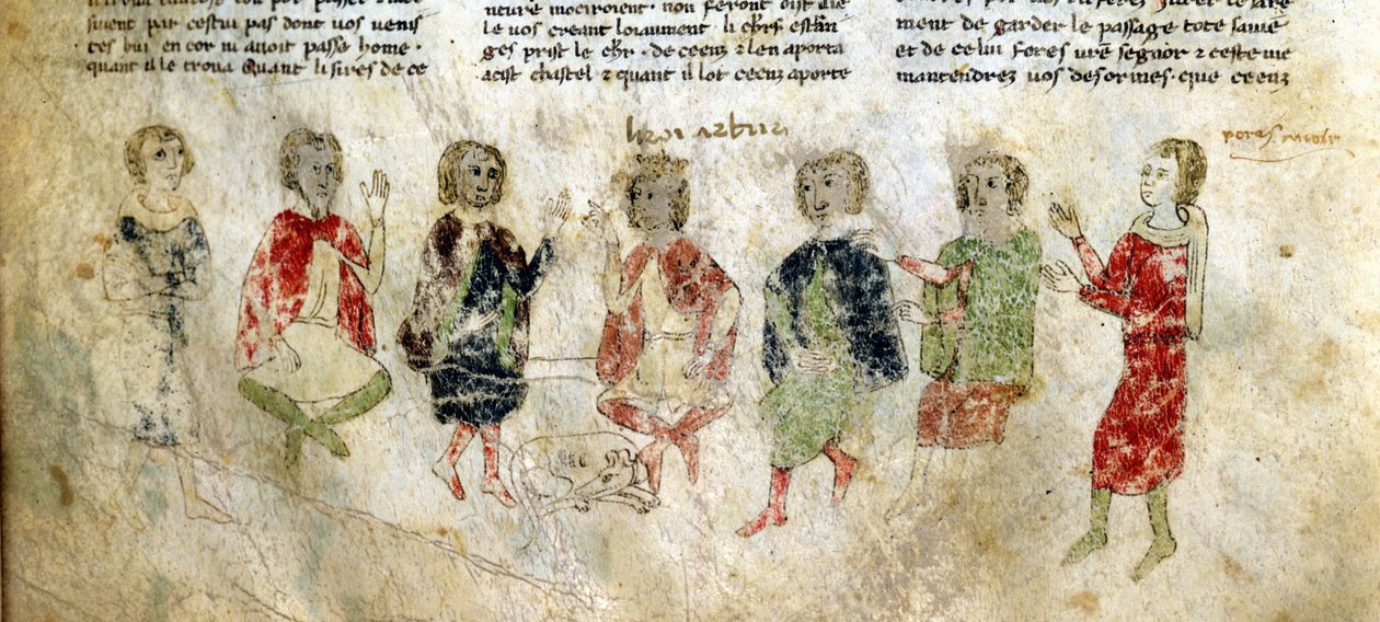 Kong Arthur og ridderne. Fransk manuskript fra 1200-tallet. Bibl. Marciana, Venezia. av French School