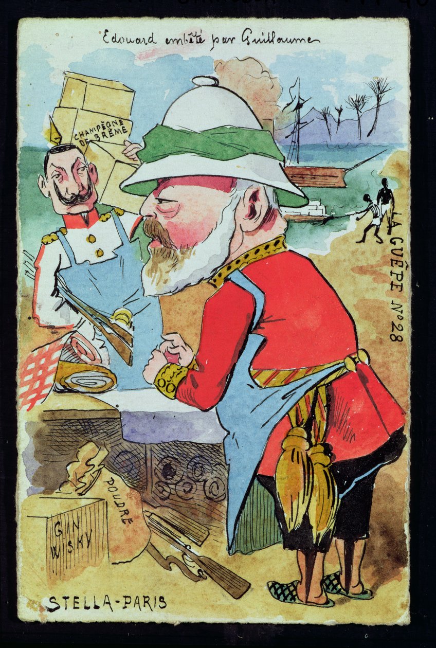 Kong Edward VII (1841-1910) Plaget av Kaiser Wilhelm II (1859-1941) fra Les Guepes, ca. 1890 (penn og blekk og wc på papir) av French School