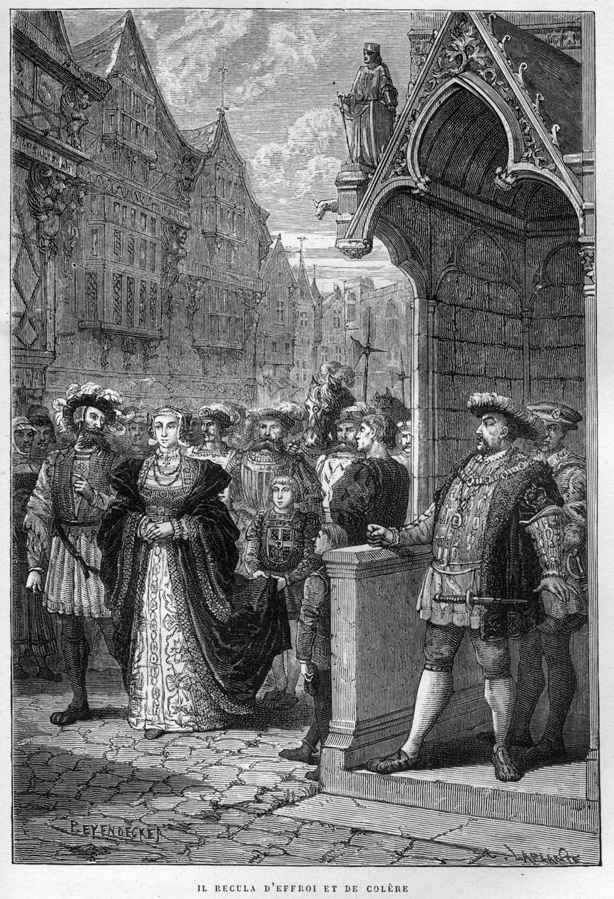 Kong Henry VIII (Henry) (1491-1547) Ser Anne av Cleves (1515-1557) - gravering fra "The History of England, from the earlyste times" av Francois Guizot 1877. av French School