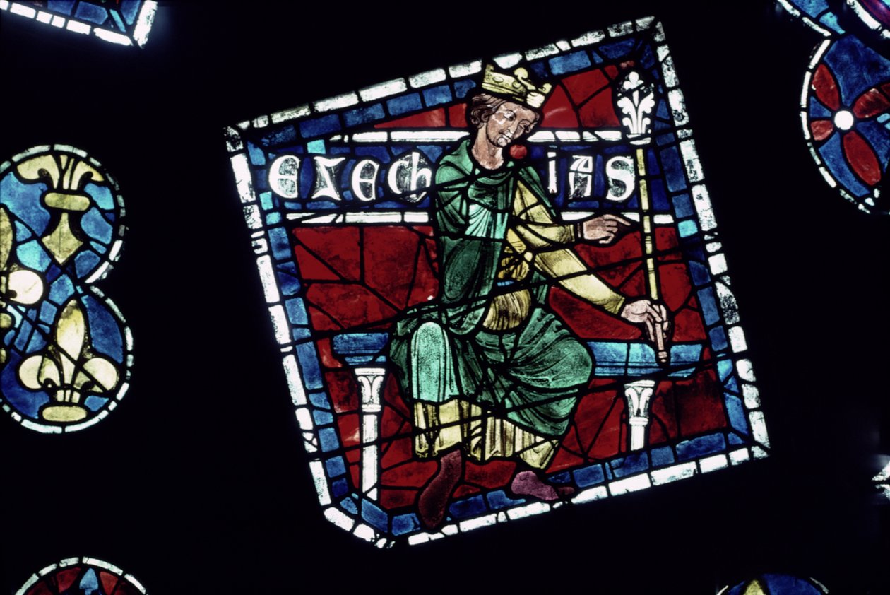 Kong Hiskia, detalj fra nordrosevinduet, ca. 1223 av French School