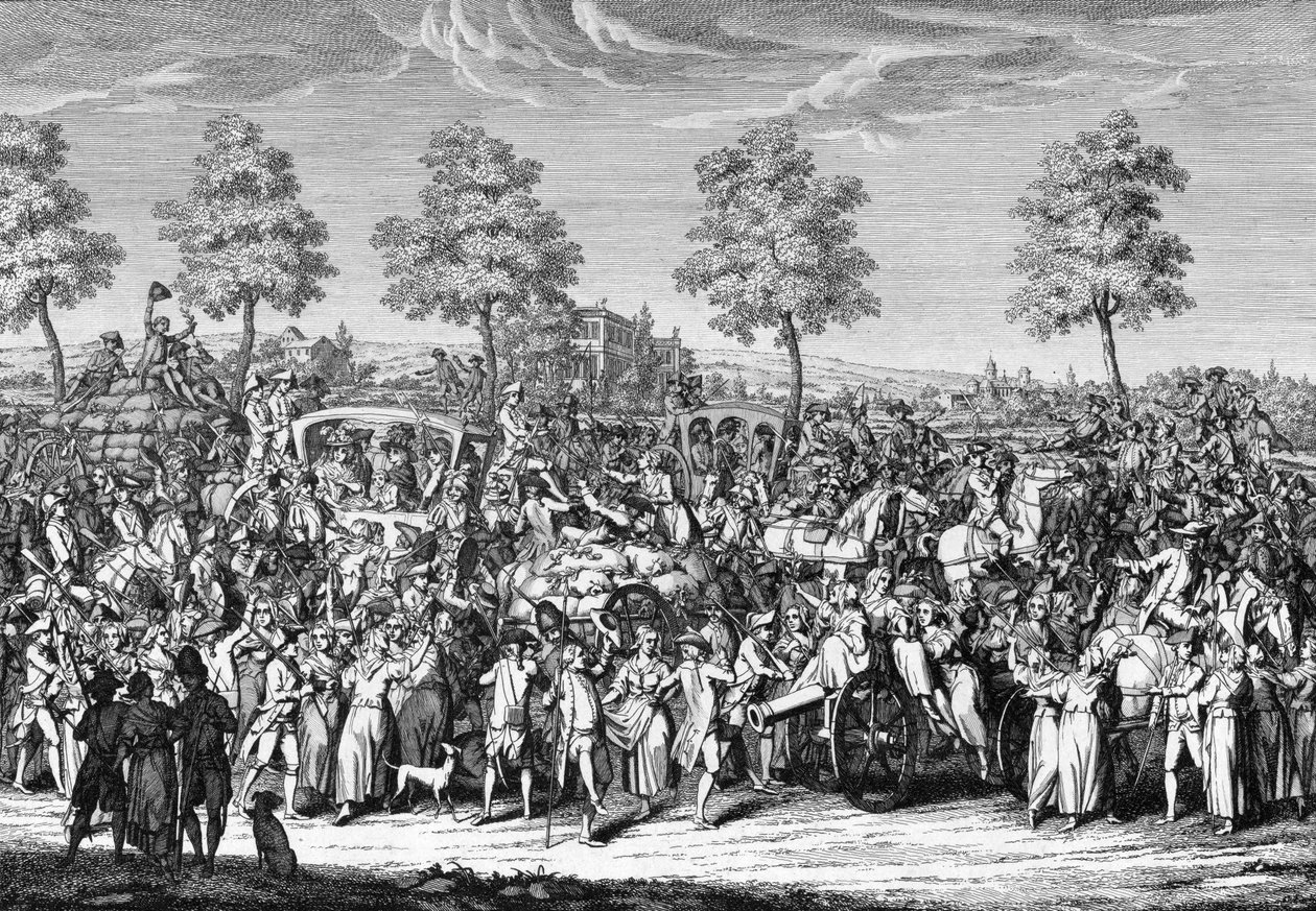 Kong Ludvig XVI og kongefamilien på vei inn i Paris 6. oktober av French School