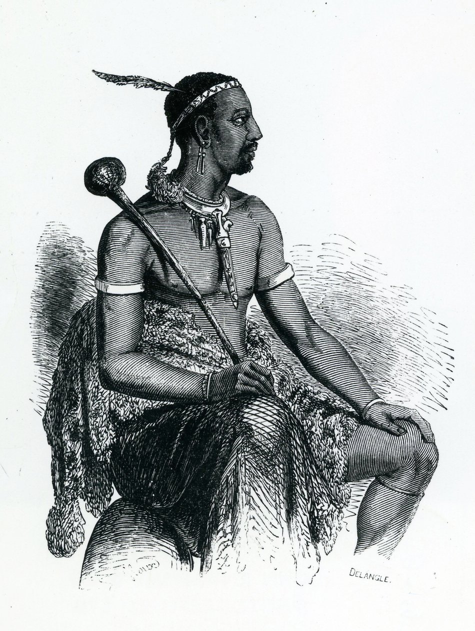 King Moshoeshoe I (c.1786-1870) 1833 (engraving) av French School