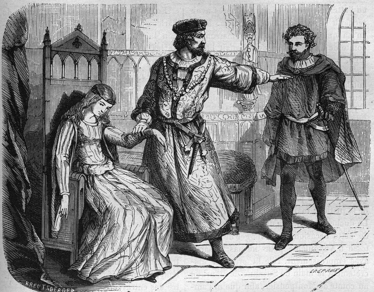 King Philip VI of France (Philippe de Valois) (1293 - 1350) and his wife Blanche of Navarre (v. 1333-1398). Engraving in “The history of prostitution and debauche among all the peoples of the world from antiquity to the present day” by Dr. Th. -F. Debray.  av French School