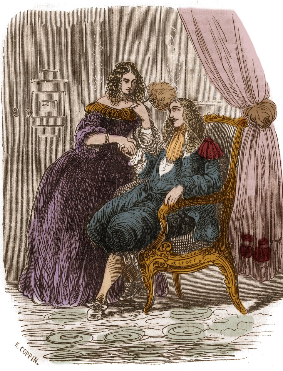 Konge av Frankrike Ludvig XIV (1638-1715) med Francoise Athenais (Francoise-Athenais) av Rochechouart Mortemart, Marquise av Montespan (eller Madame de Montespan) (1640-1707). Gravering av 1800-tallet. av French School