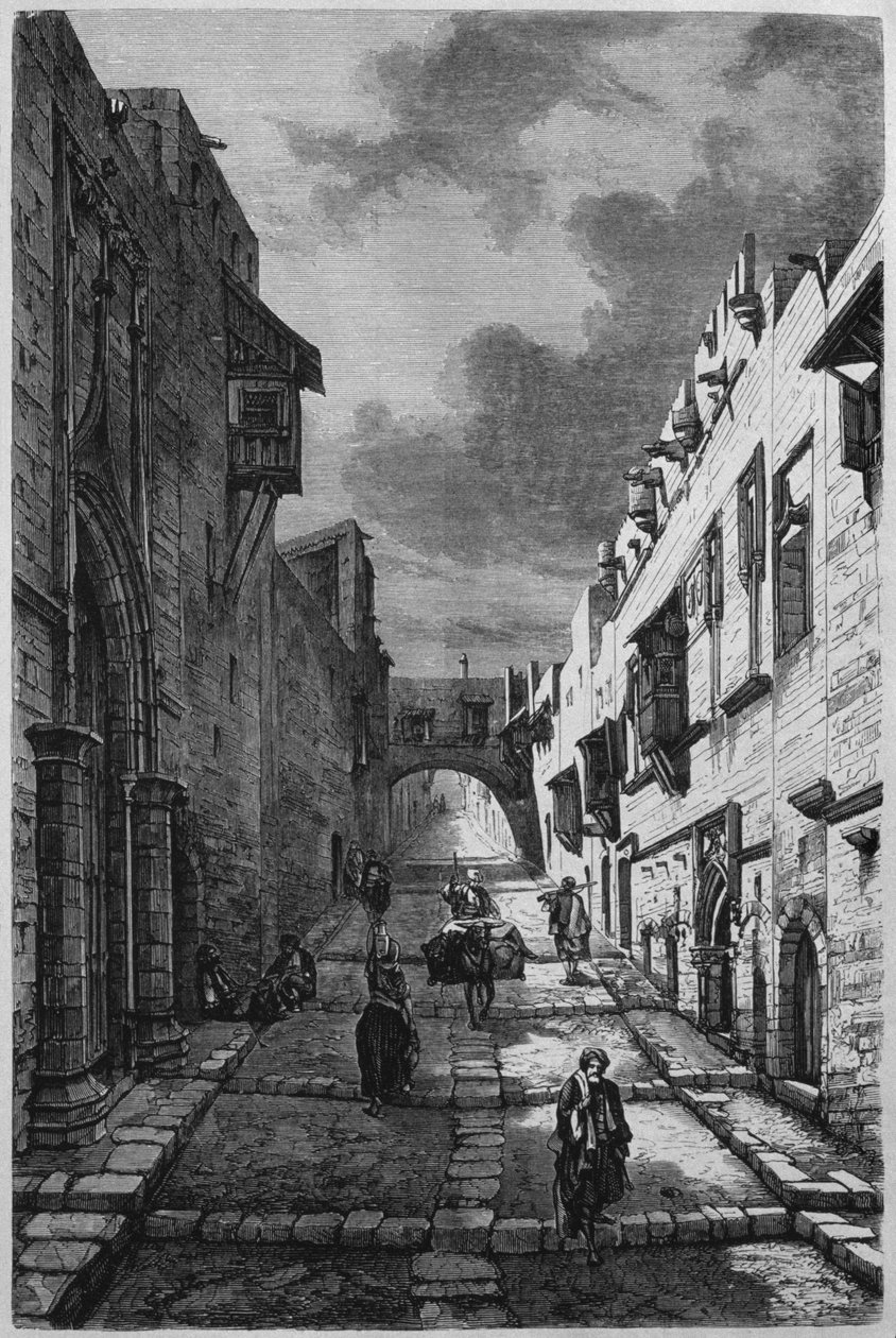 Knights Street på Rhodos, fra Syria Today. Reiser i Fønikia, Libanon og Judea. 1875-1880 av Louis Charles Emile Lortet, 1884 (bw gravering) av French School