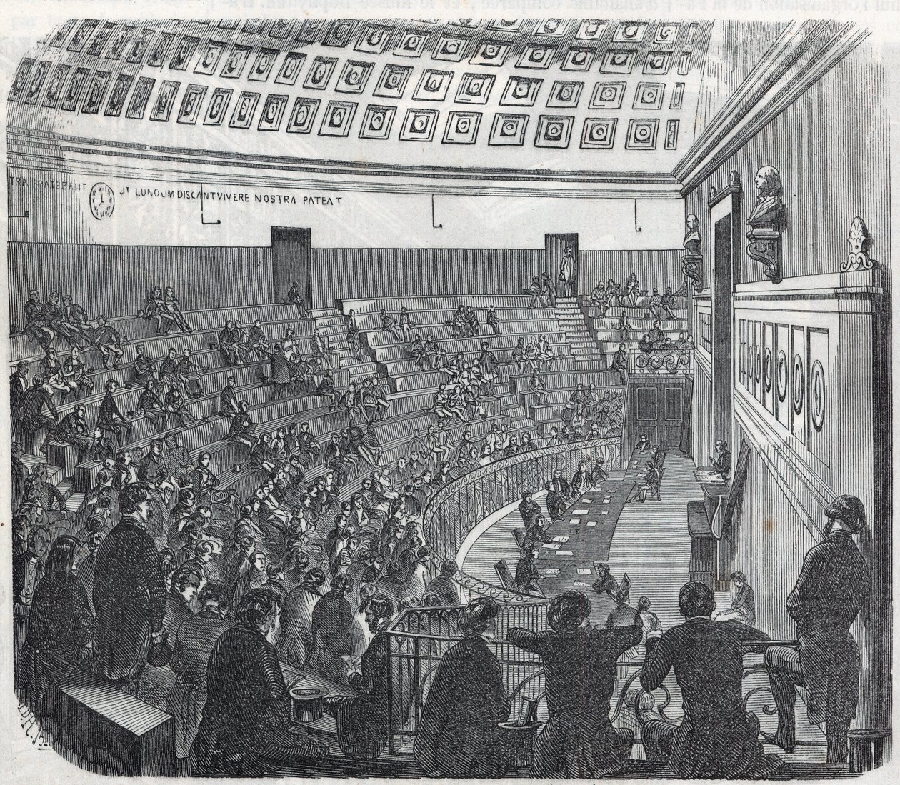 Paris School of Medicine - det store amfiteateret - Gravering i "Tableau-de-Paris" av Edmond Texier 1852 av French School