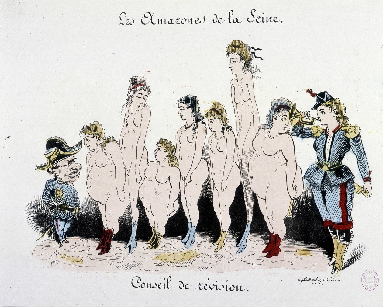 The Commune: Review Board of the Amazons of the Seine - tegning, Musee Carnavalet av French School