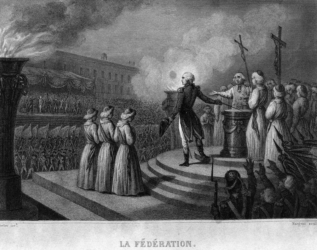 La Fédération (14. juli 1790), årsdagen for inntakelsen av Bastillen: ed til grunnloven - i "" Revolution francaise"" av Thiers. 1800-tallet av French School