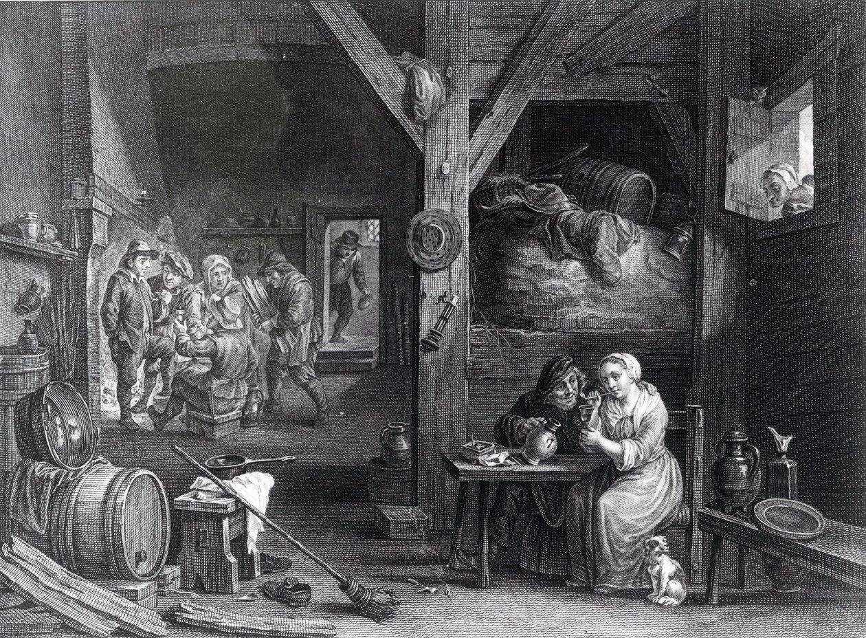 La Fumeuse, trykk av Jean Baptiste Patas etter David Teniers den yngre, 1786-1808 av French School