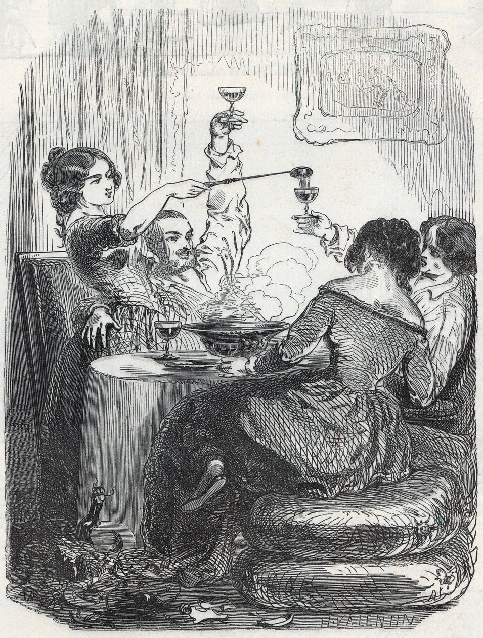 La Maison Doree restaurant som ligger på 20, Boulevard des Italians i 9. arrondissement i Paris - Gravering i "Tableau-de-Paris" av Edmond Texier 1852 av French School