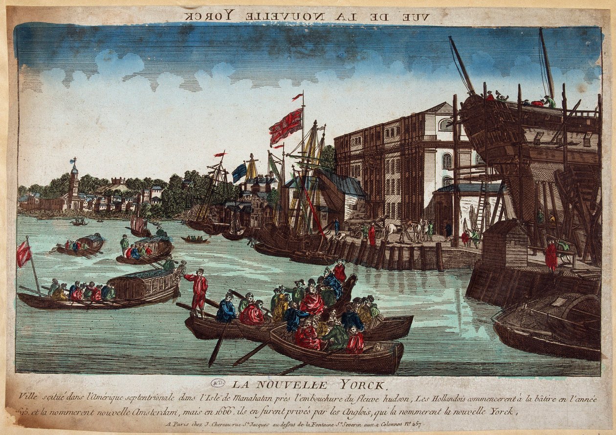 New York, gravering fra 1700-tallet av French School