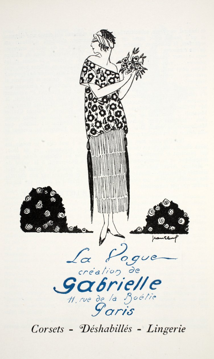 La Vogue-skaping av Gabrielle (sjablongertrykk) av French School
