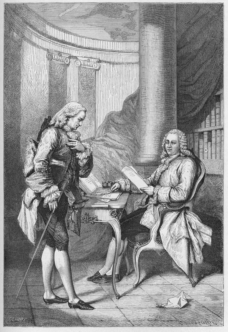 La demission de Turgot 1776 - Louis XVI (1754-1793), konge av Frankrike, og Anne Robert Jacques Turgot (1727-1781) - Turgots oppsigelse - gravering fra "" L'histoire de France tellee à mes grandenfants""" - av Francois Guizot - av French School