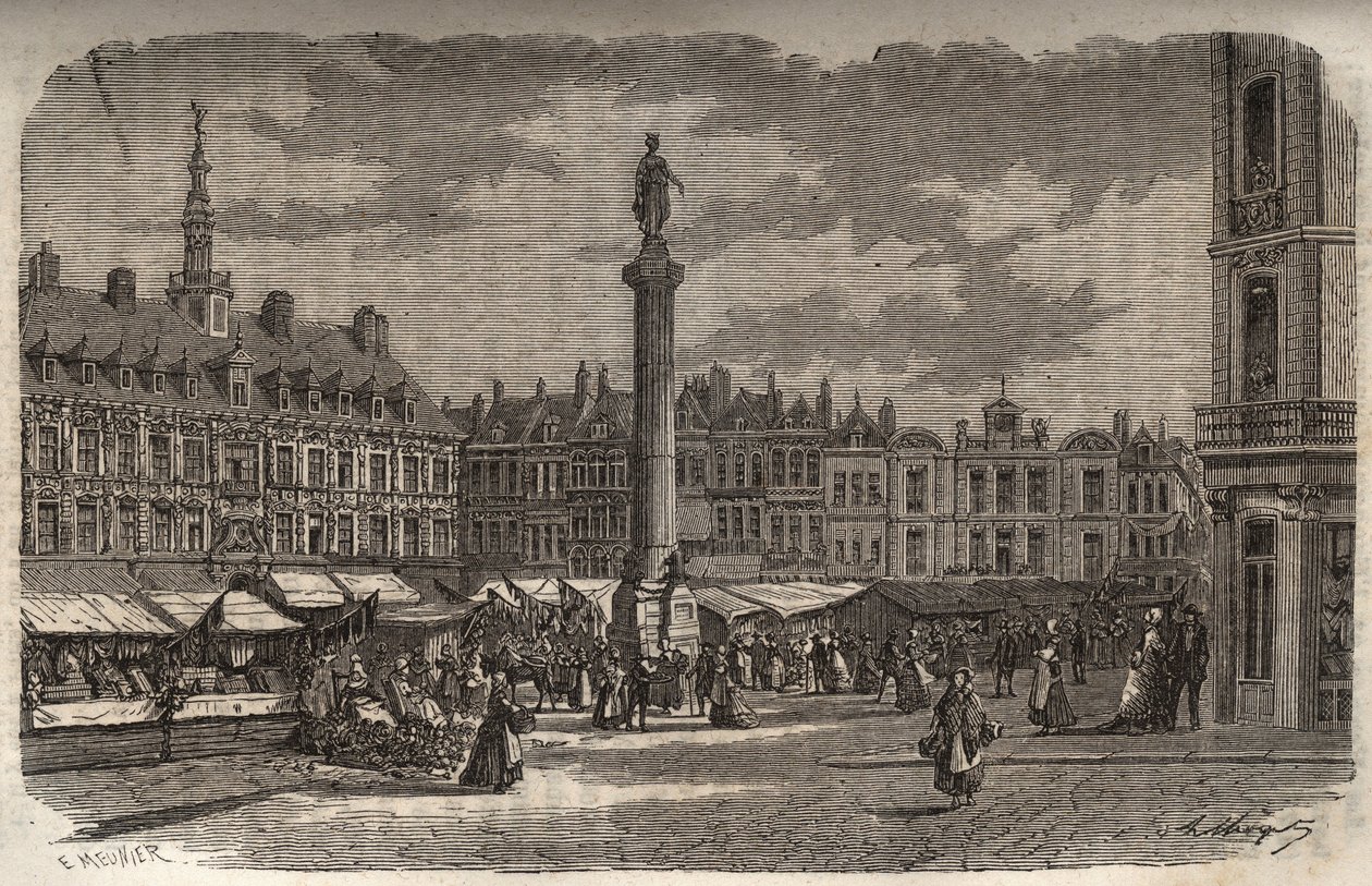 Grand Place i Lille - gravering i "Histoire de France" av Victor Duruy (1811-1894) - 1882 av French School