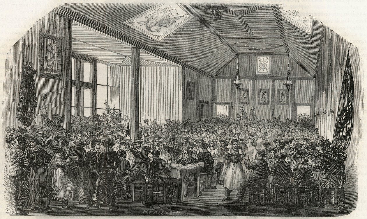 Tavernaen til båtmennene i Bercy på 1800-tallet - Gravering i "Tableau-de-Paris"" av Edmond Texier 1852 av French School