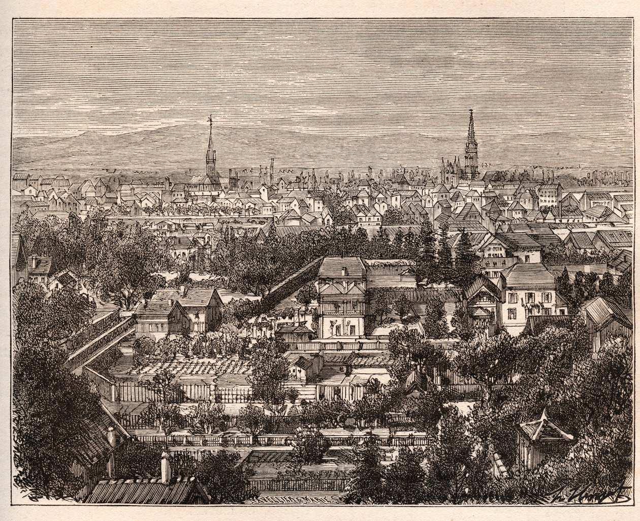 La ville de Mulhouse (Haut-Rhin) - engraving in “La France illustree: geography, history, administration statistique” by V.A. Malt-Brown. 1884 av French School