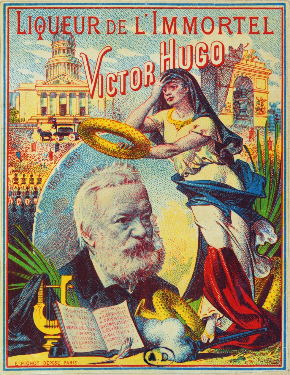 Etikettdesign for merket Liqueur de lImmortel Victor Hugo, ca. 1885 av French School