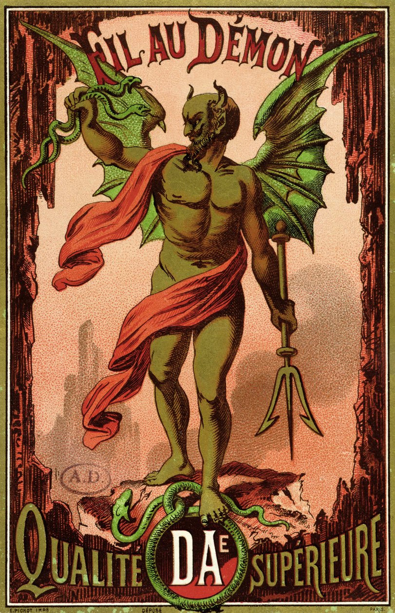 Etikett for Fil au Demon-merket av sytråd, ca. 1880-90 av French School